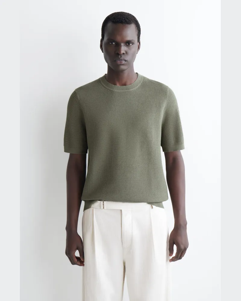 COS T-Shirt Aus Baumwolle In Waffeloptik Grün