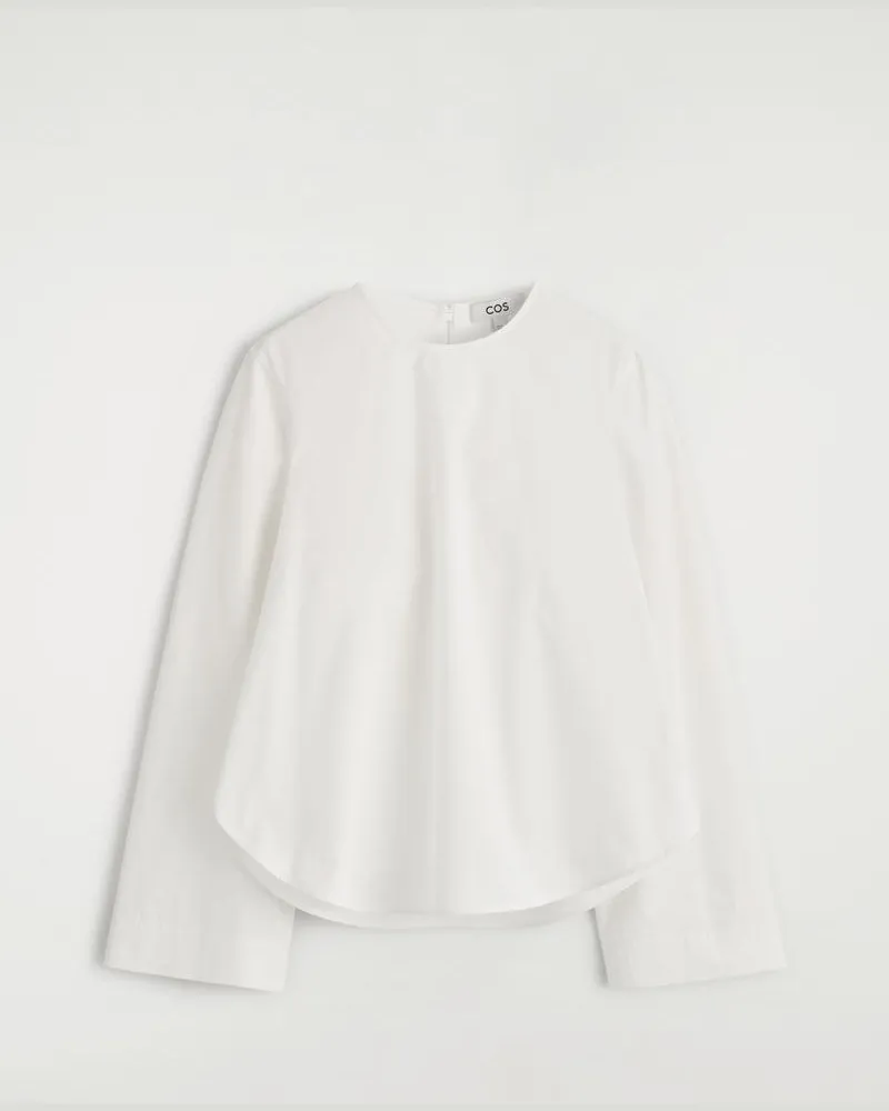 COS Baumwollbluse Mit Abgerundetem Saum Weiß
