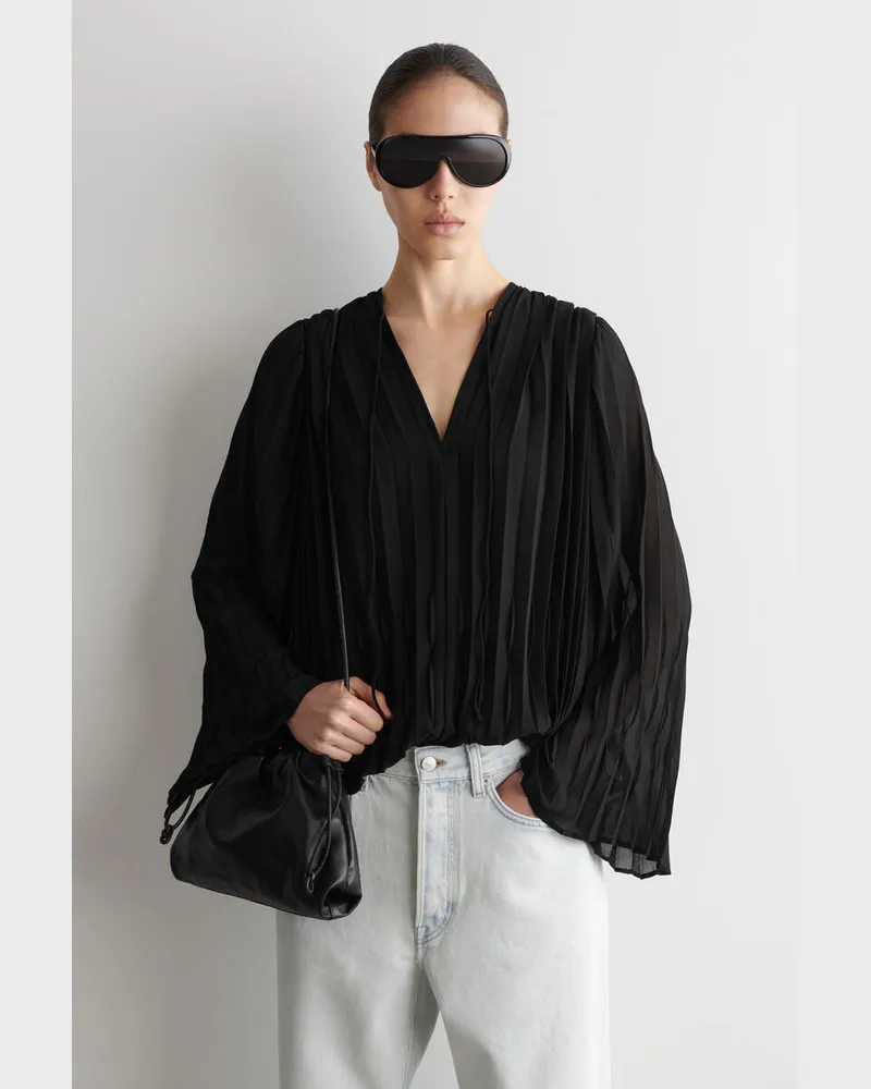 COS Georgette-Bluse Mit Bindedetail Und Falten Schwarz