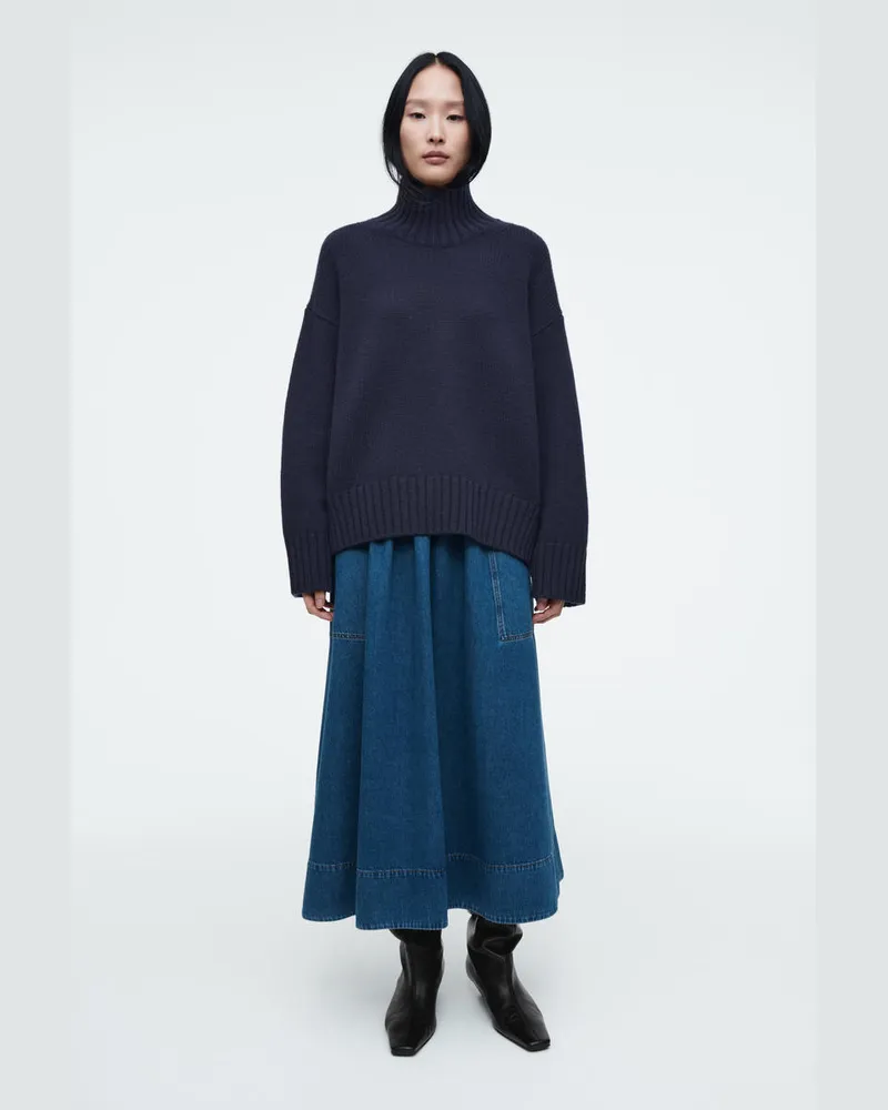 COS Jeansrock In Midilänge Mit Elastischem Bund Blau