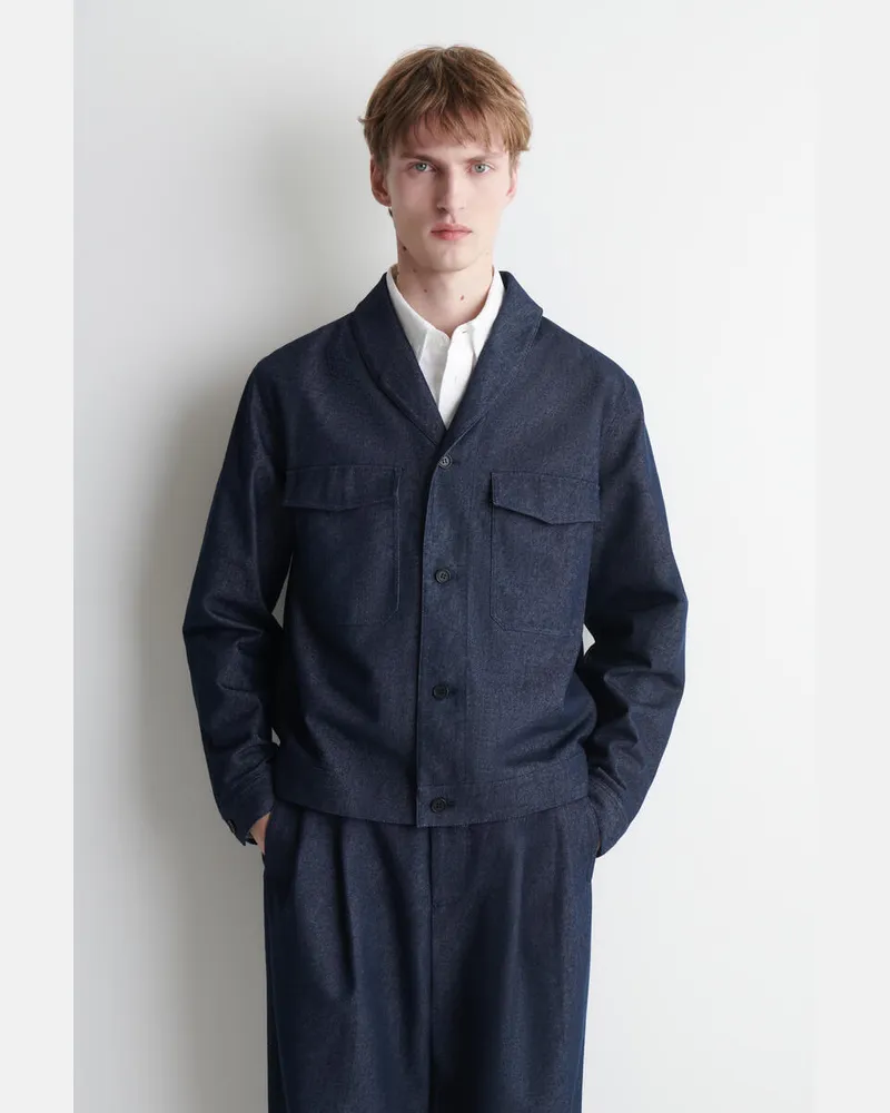 COS Hemdjacke Aus Denim Mit Schalkragen Blau