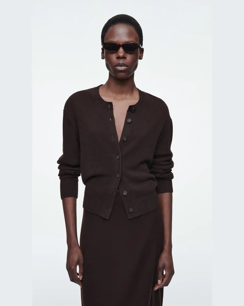 COS Strickjacke Aus Leinen Braun