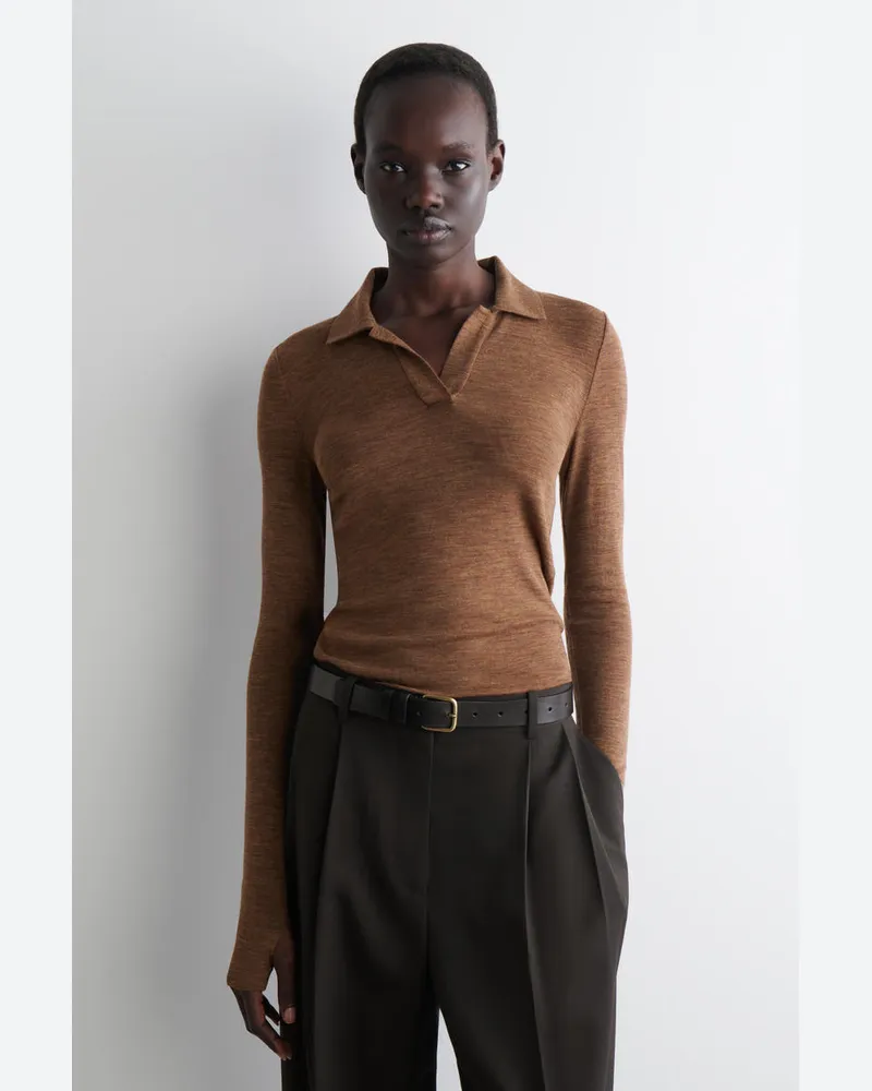 COS Poloshirt Aus Merinowolle Braun