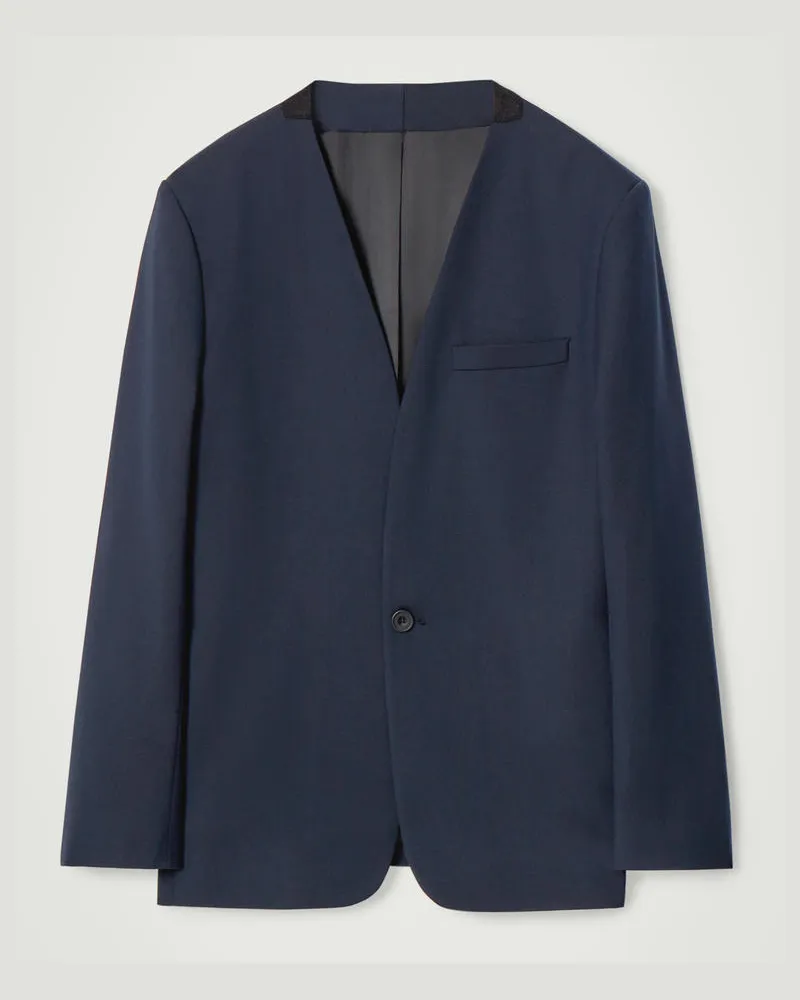 COS Kragenloser Blazer Aus Woll-Mix Blau