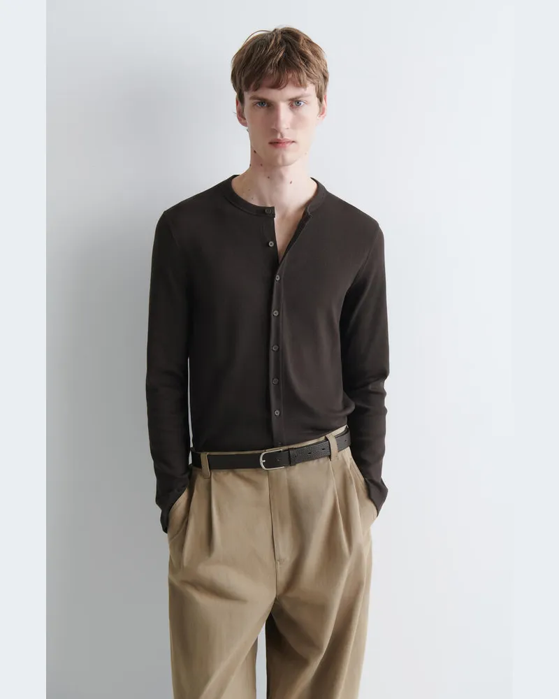 COS Schmale Gerippte Strickjacke Aus Baumwolle Braun