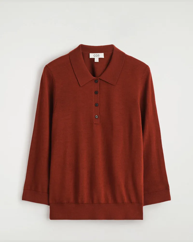 COS Polopullover Aus Merinowolle Rot