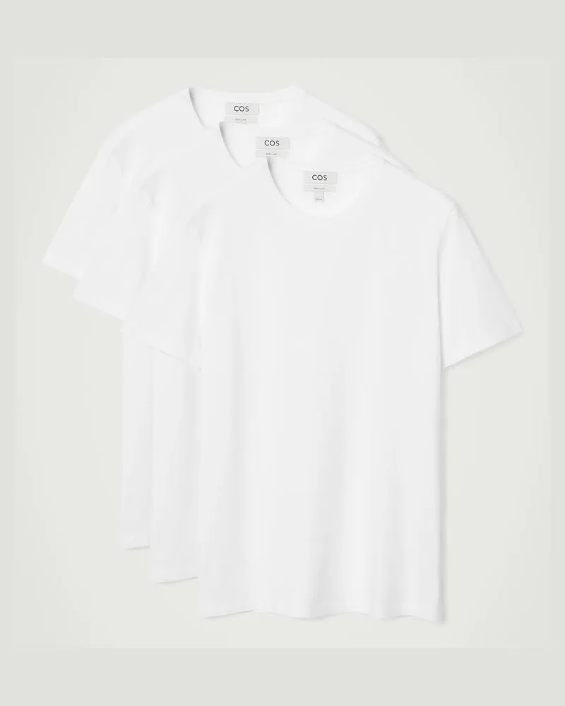 COS 3Er-Pack Baumwoll-T-Shirts Mit Rundhalsausschnitt Weiß
