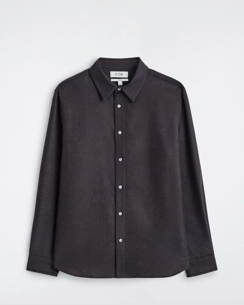 COS Lockeres Hemd Aus Wollflanell Blau
