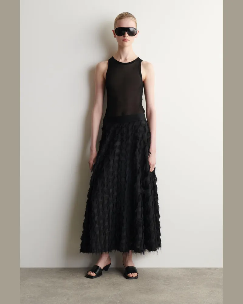 COS Jacquard-Fringed Midi Skirt Schwarz
