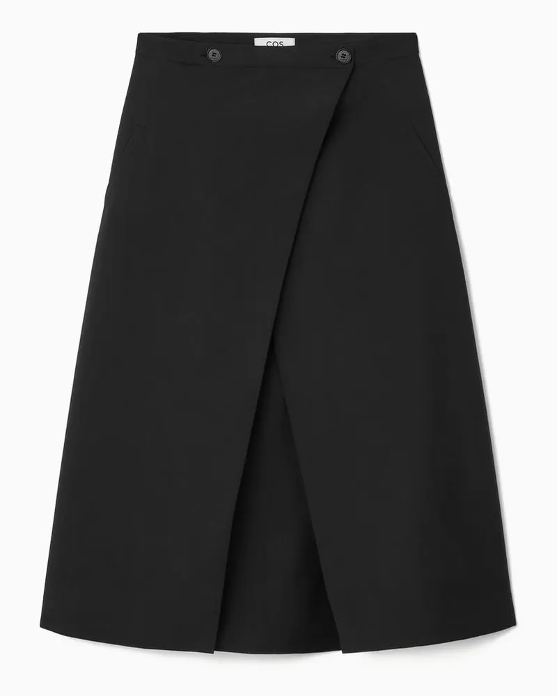 COS Eleganter Midi-Wickelrock Aus Wolle Schwarz