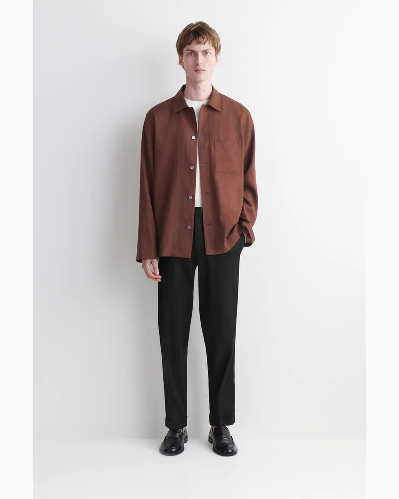 COS Hose Aus Leinen-Baumwoll-Mix Mit Geradem Bein Schwarz