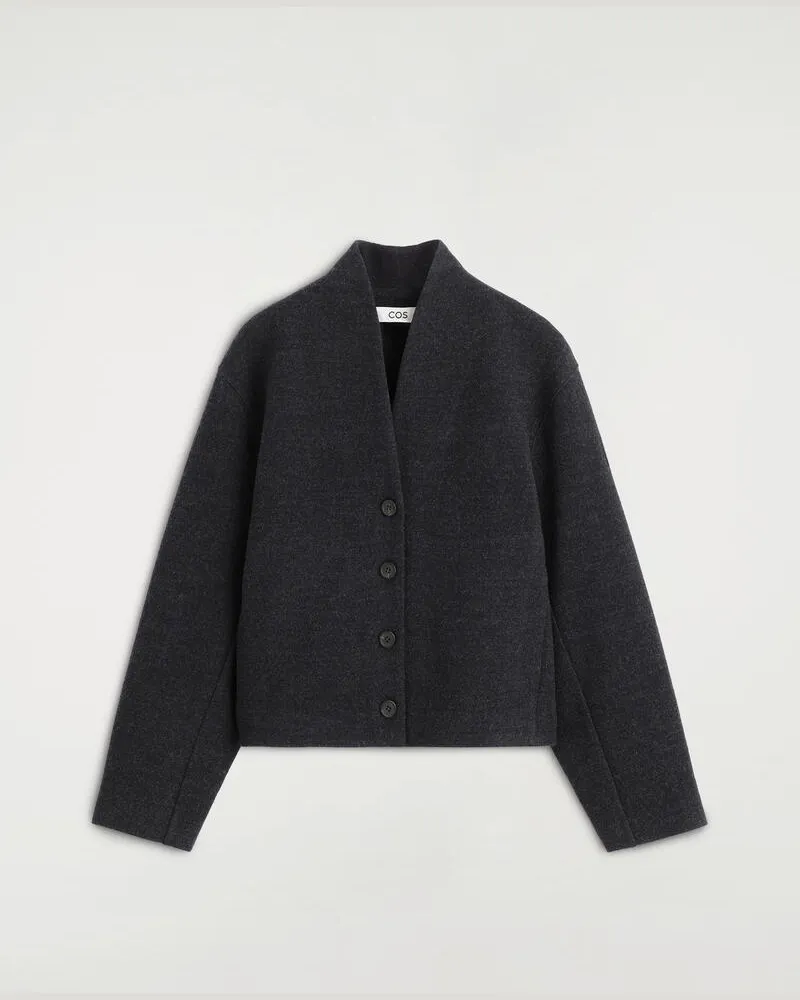 COS Strickjacke Aus Gekochtem Woll-Mix Mit Schalkragen Grau