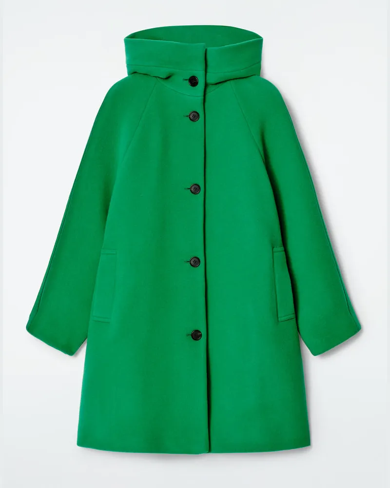 COS Kapuzenmantel Aus Wolle Mit Oversized-Passform Grün