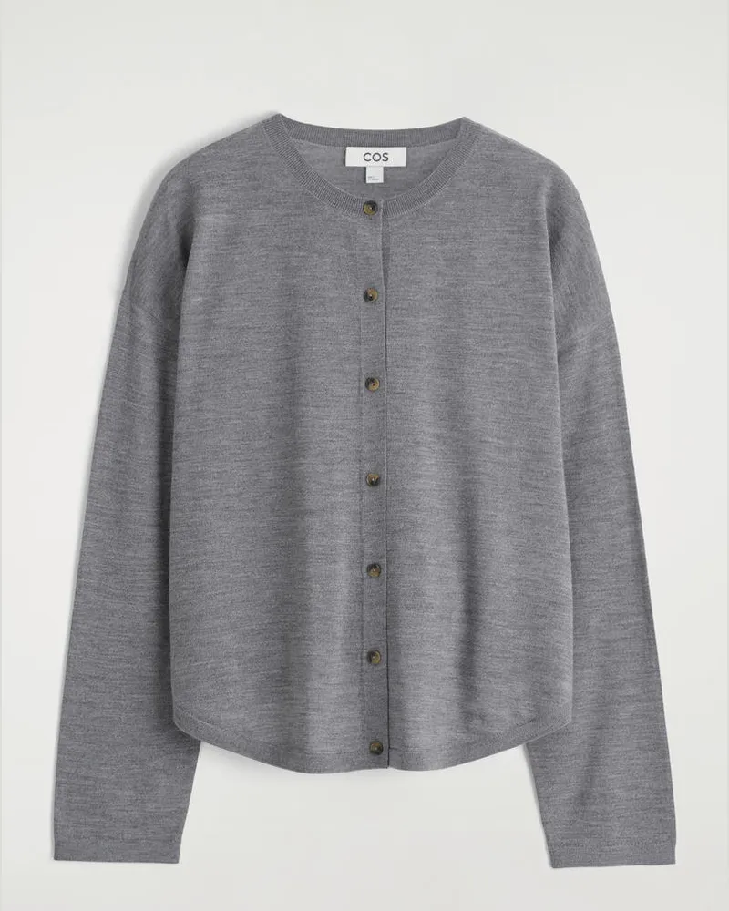 COS Rund Geschnittene Strickjacke Aus Merinowolle Grau