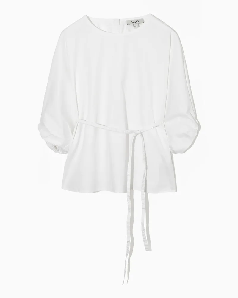 COS Bluse Mit Puffärmeln Und Bindedetail Weiß