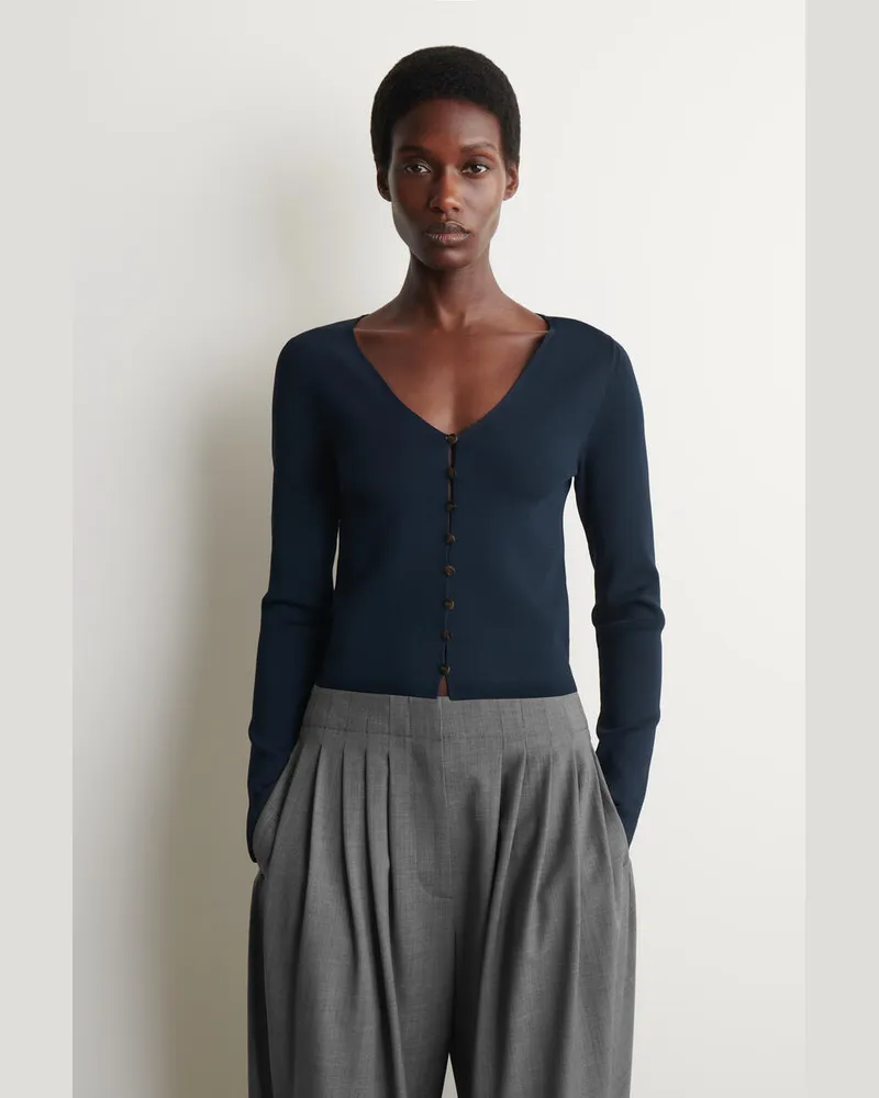 COS Minimalistische Strickjacke Mit V-Ausschnitt Blau