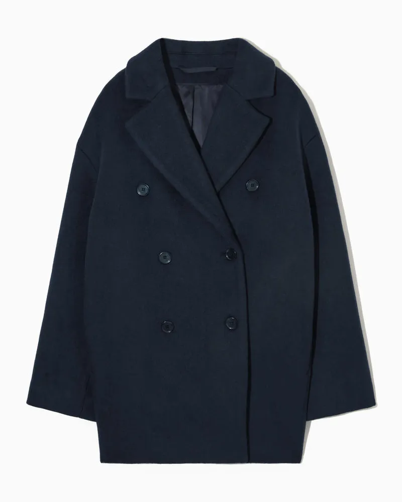 COS Kurzer Doppelreihiger Mantel Aus Woll-Mix Blau