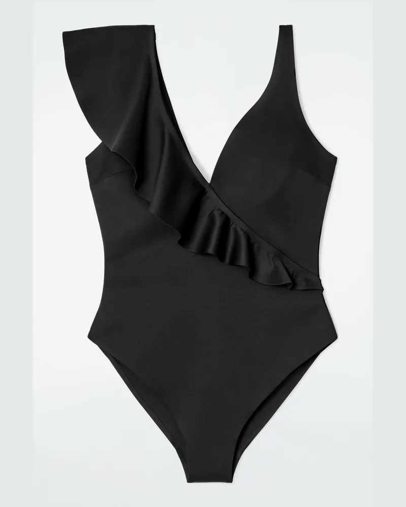 COS Asymmetrischer Badeanzug Mit Volant Schwarz