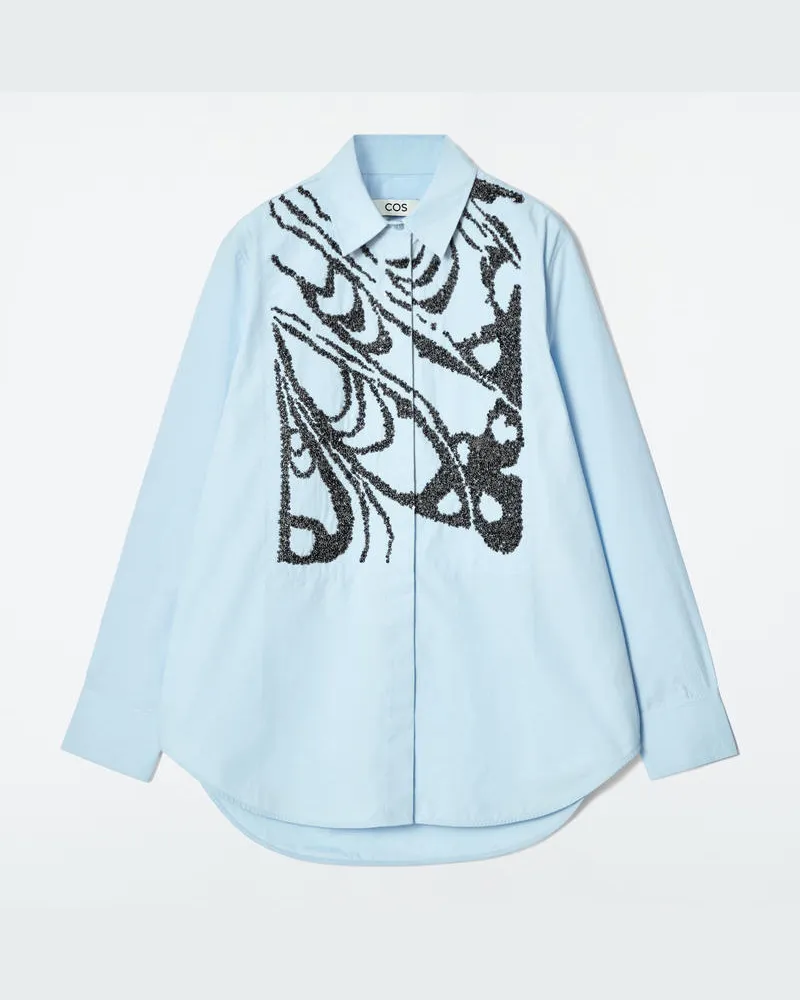 COS Lockeres Verziertes Hemd Blau