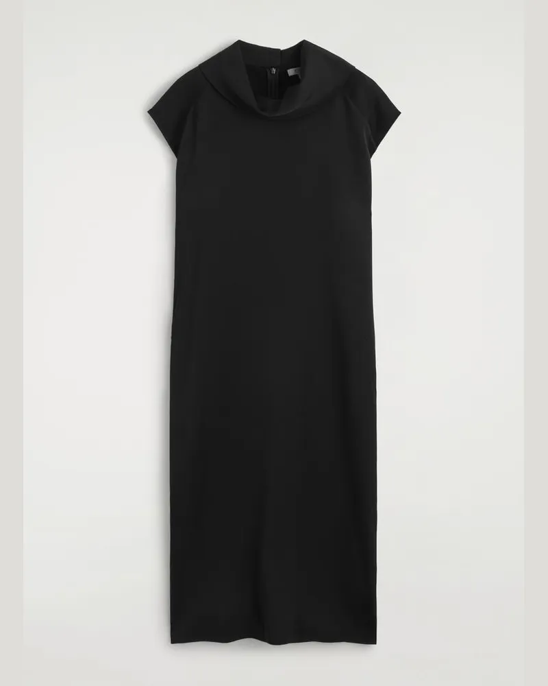 COS Midikleid Aus Crêpe Mit Wasserfallkragen Schwarz