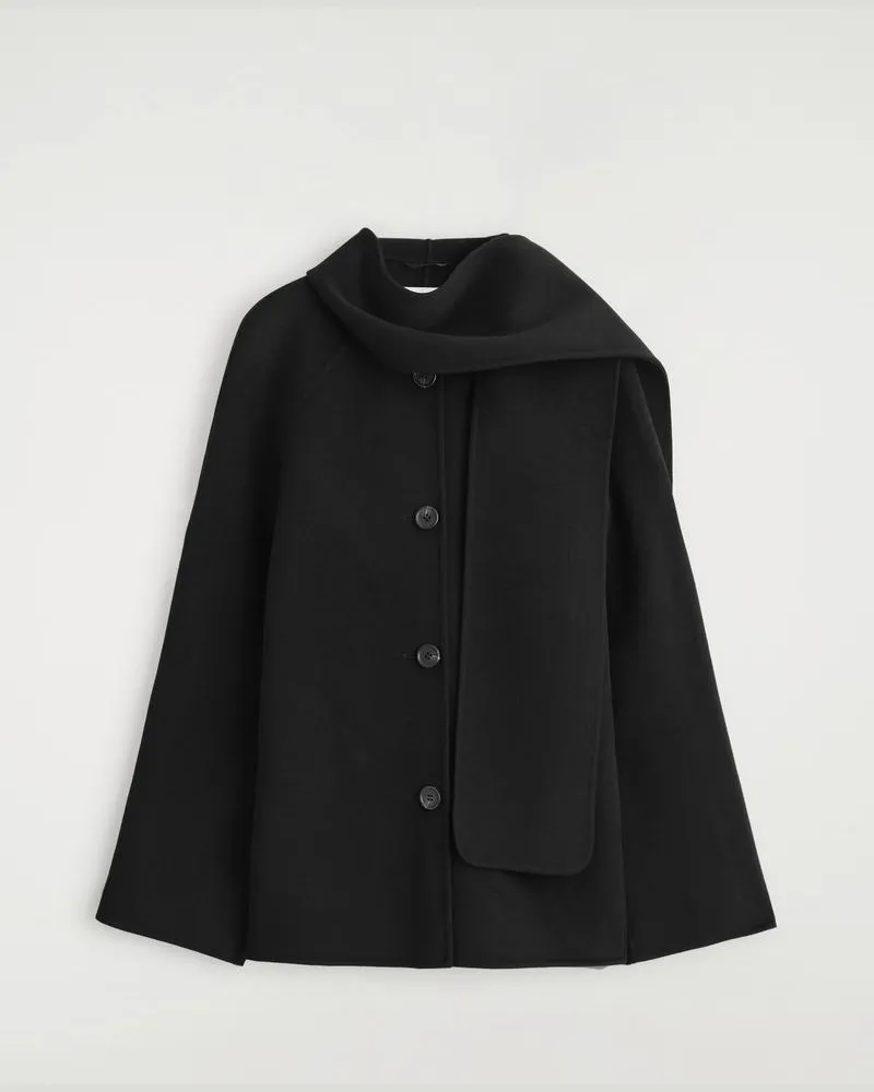 COS Doubleface-Wollmantel Mit Schal Schwarz