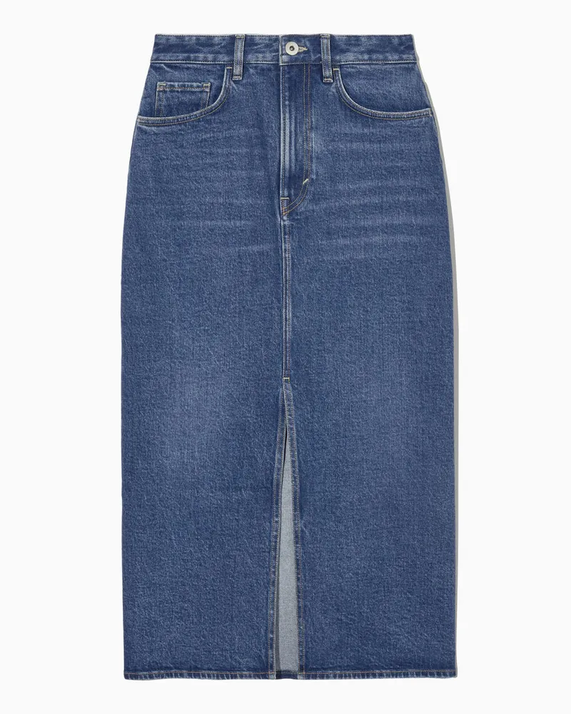 COS Midi-Jeansrock Mit Schlitz Vorne Mittelblau