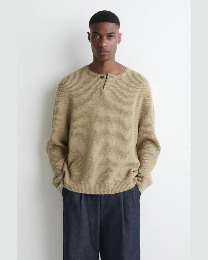 COS Henley-Pullover Aus Bouclé Aus Woll-Mix Beige