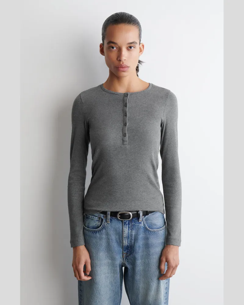 COS Langärmliges Henley-Oberteil Grau