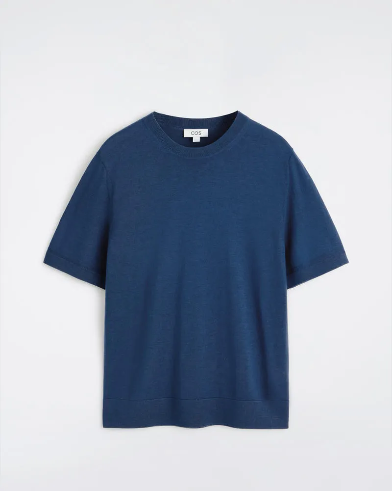 COS Schmales Strick-T-Shirt Aus Merinowolle Blau