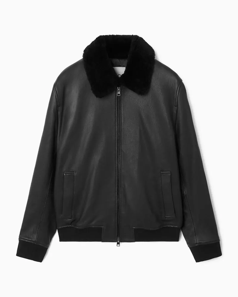 COS Bomberjacke Aus Leder Mit Shearling-Besatz Schwarz