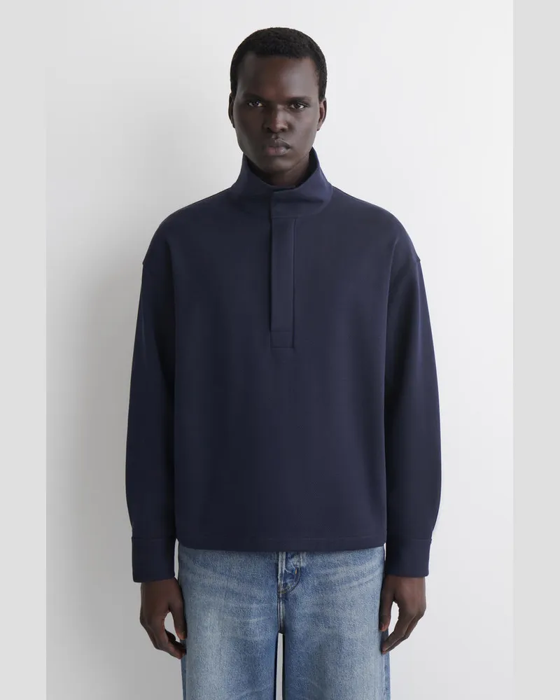 COS Sweatshirt Mit Kragen Und Kurzem Reissverschluss Blau