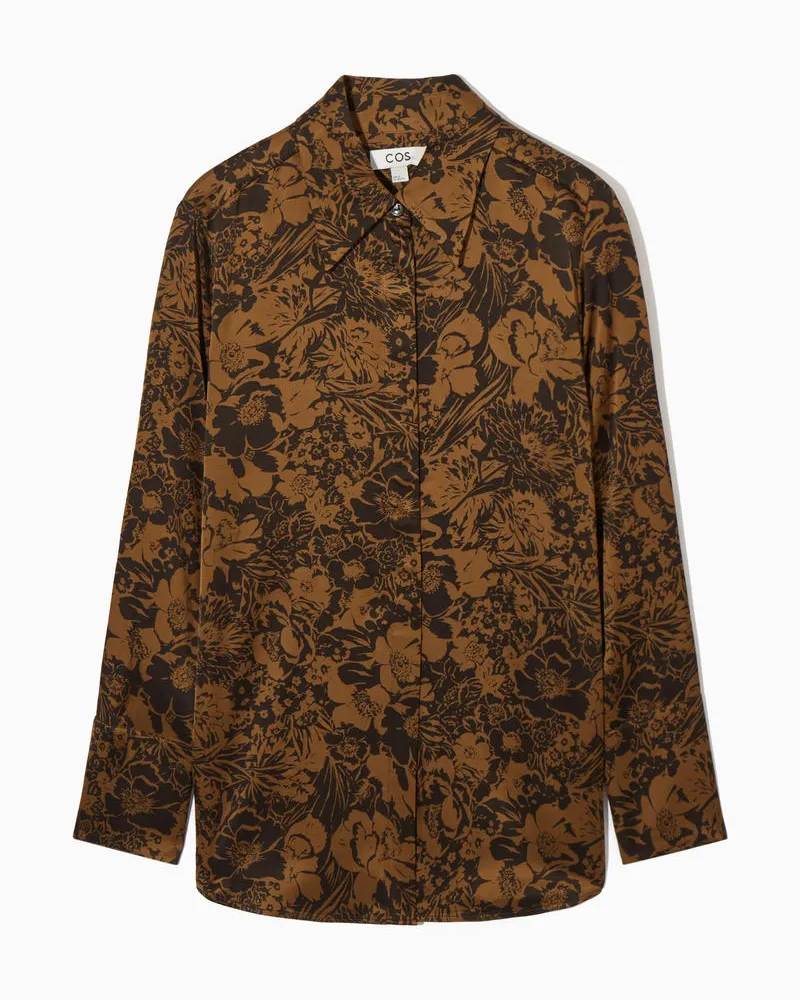 COS Satinhemd Mit Floralem Print Braun