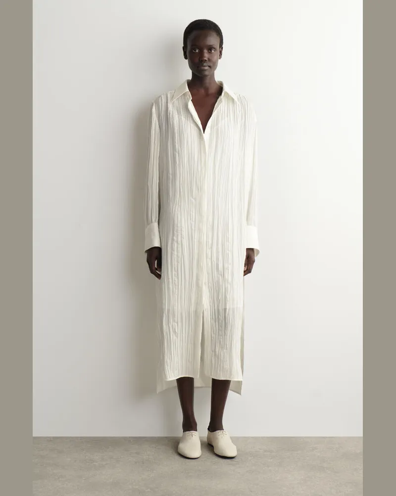 COS Crinkled-Silk Midi Shirt Dress Weiß