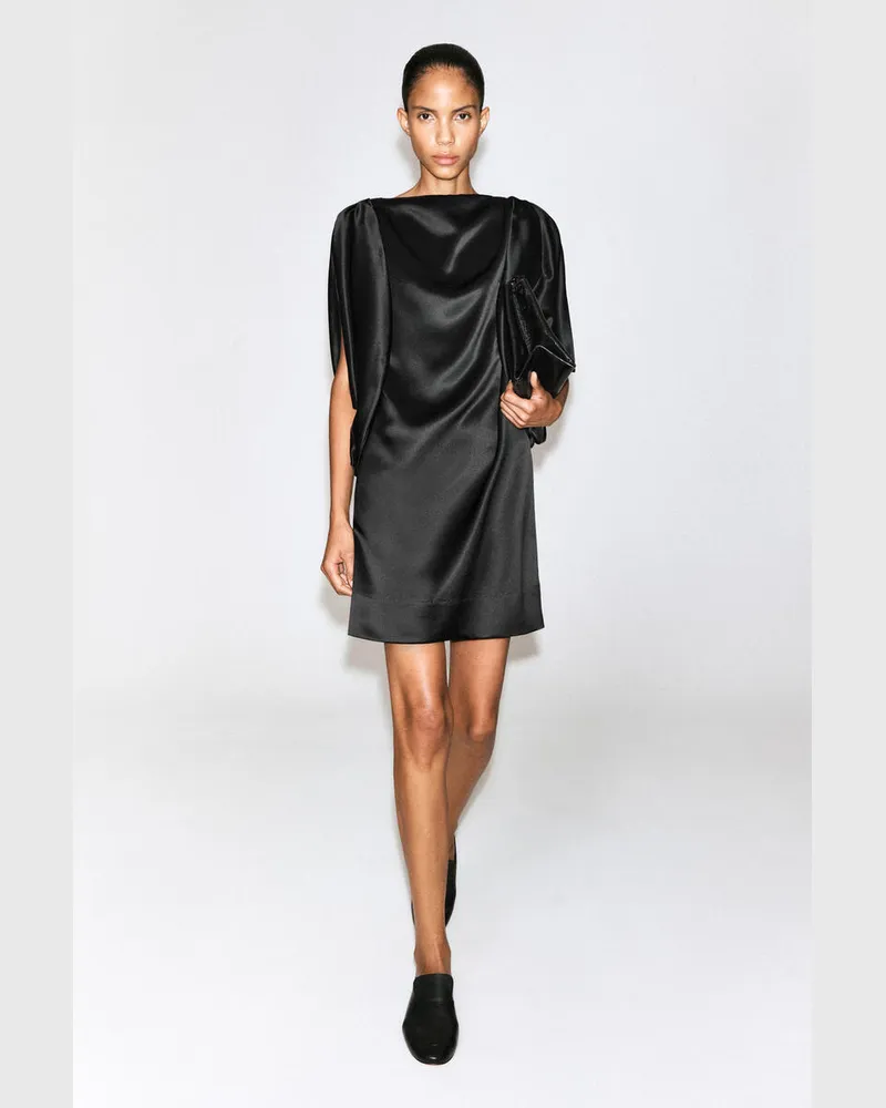 COS Drapiertes Minikleid Aus Mattem Satin Schwarz