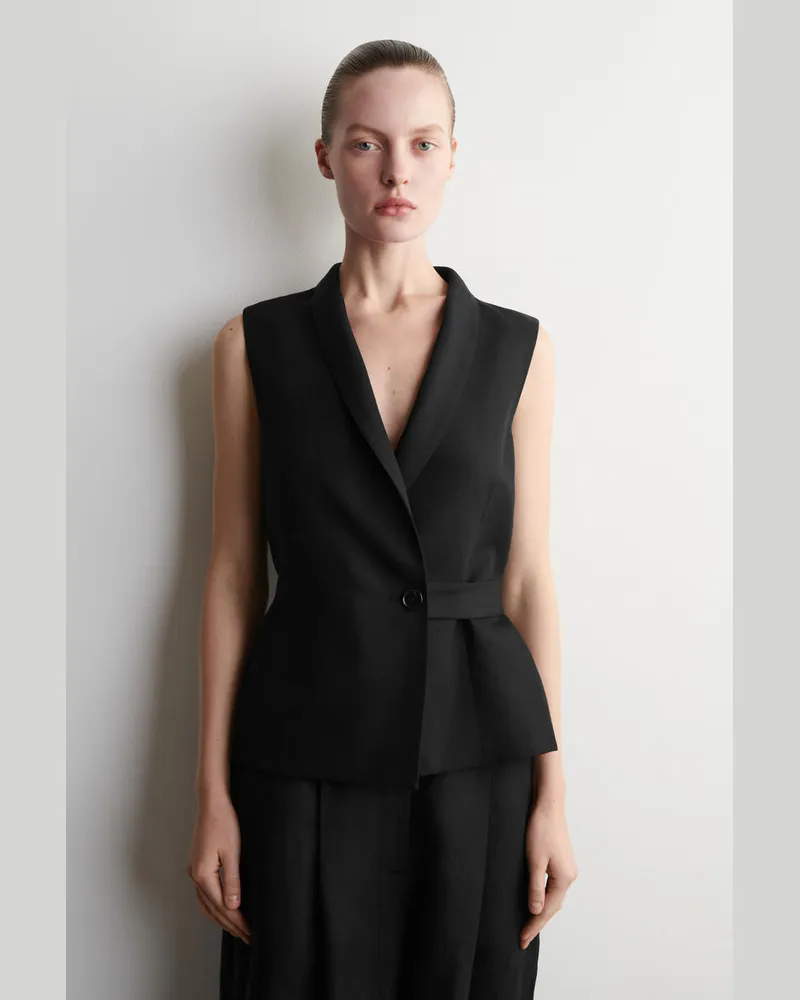 COS Weste Aus Leinen-Mix Mit Schalkragen Und Gürtel Schwarz
