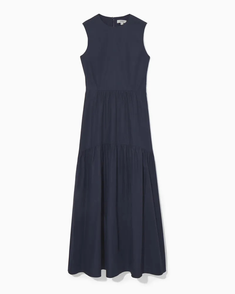 COS Gestuftes Kleid Mit Rückenausschnitt Blau