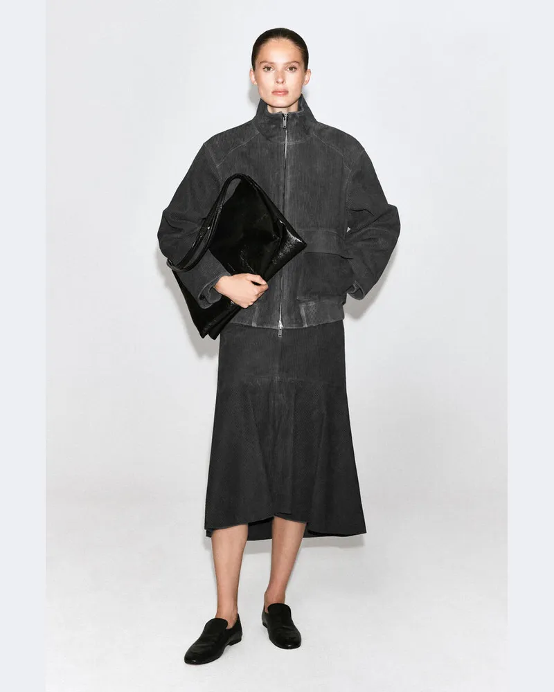COS Wattierte Jacke Aus Geripptem Veloursleder Grau