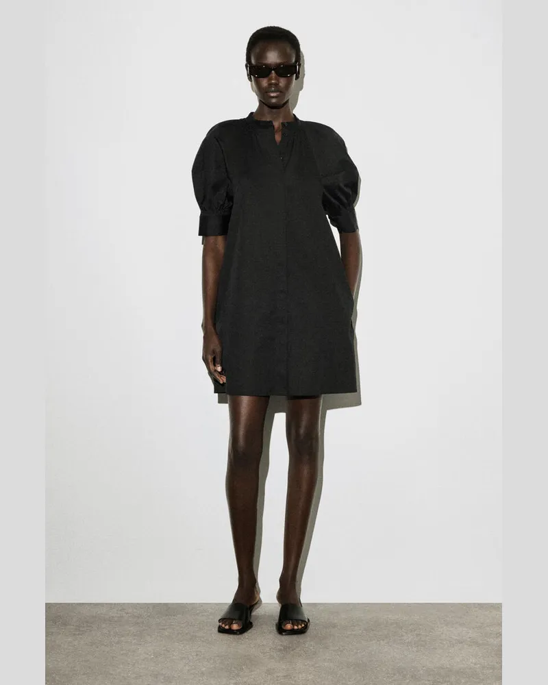 COS Gesmoktes Hemdkleid Mit Puffärmeln Schwarz
