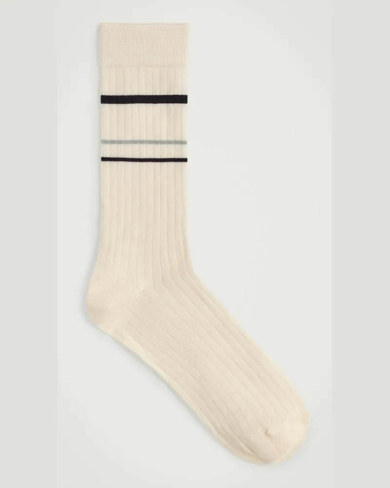 COS Gestreifte Gerippte Baumwollsocken Weiß