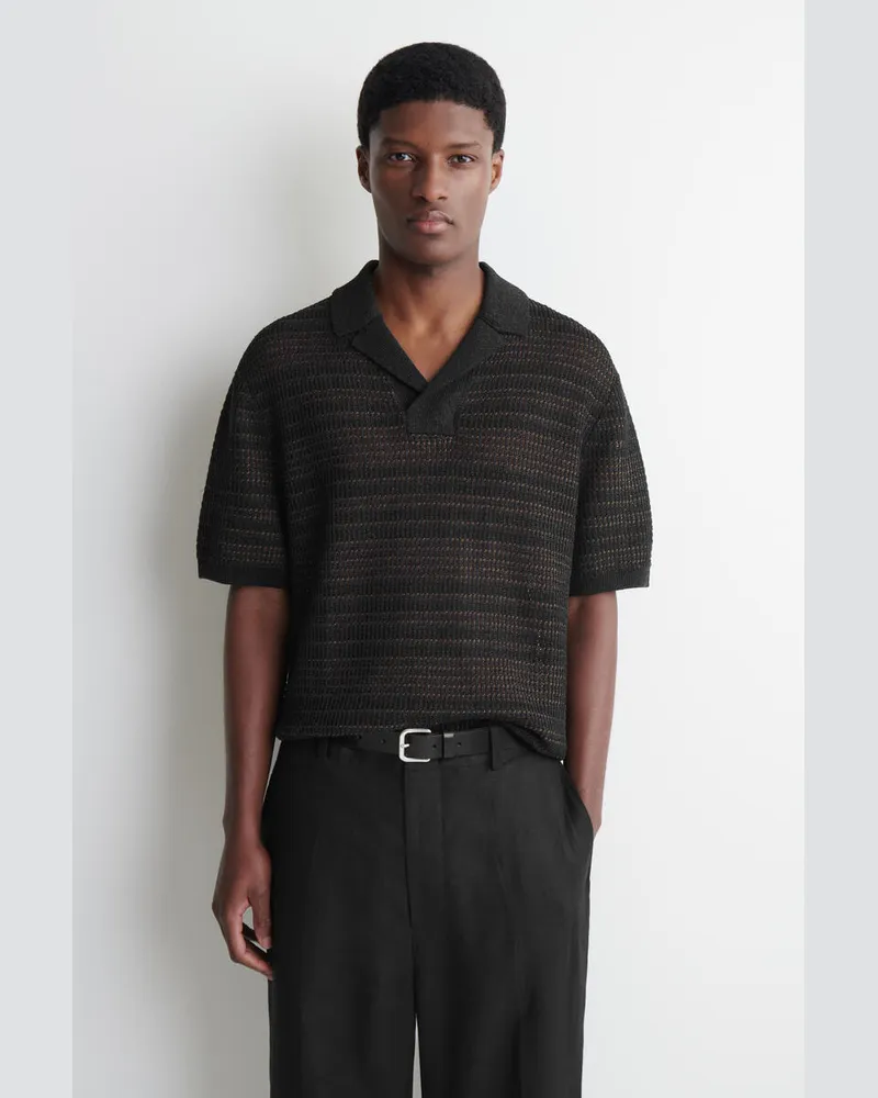 COS Gestreiftes Poloshirt Mit Lochstrickmuster Blau