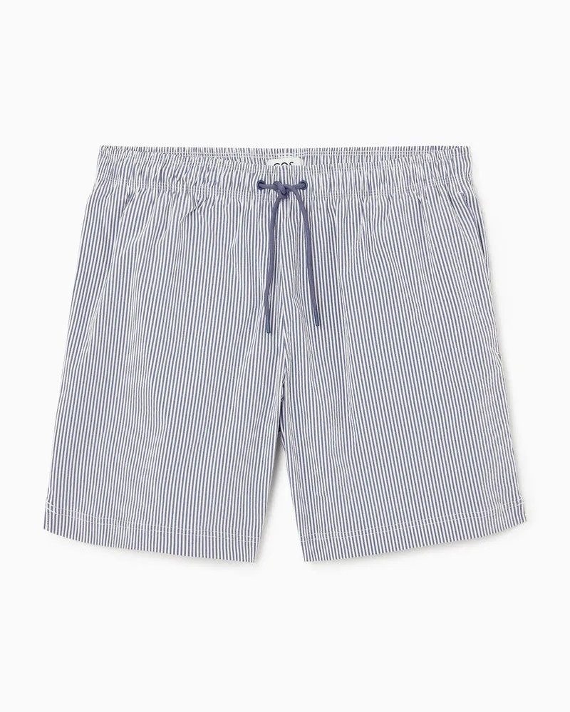 COS Gestreifte Badeshorts Aus Seersucker Blau
