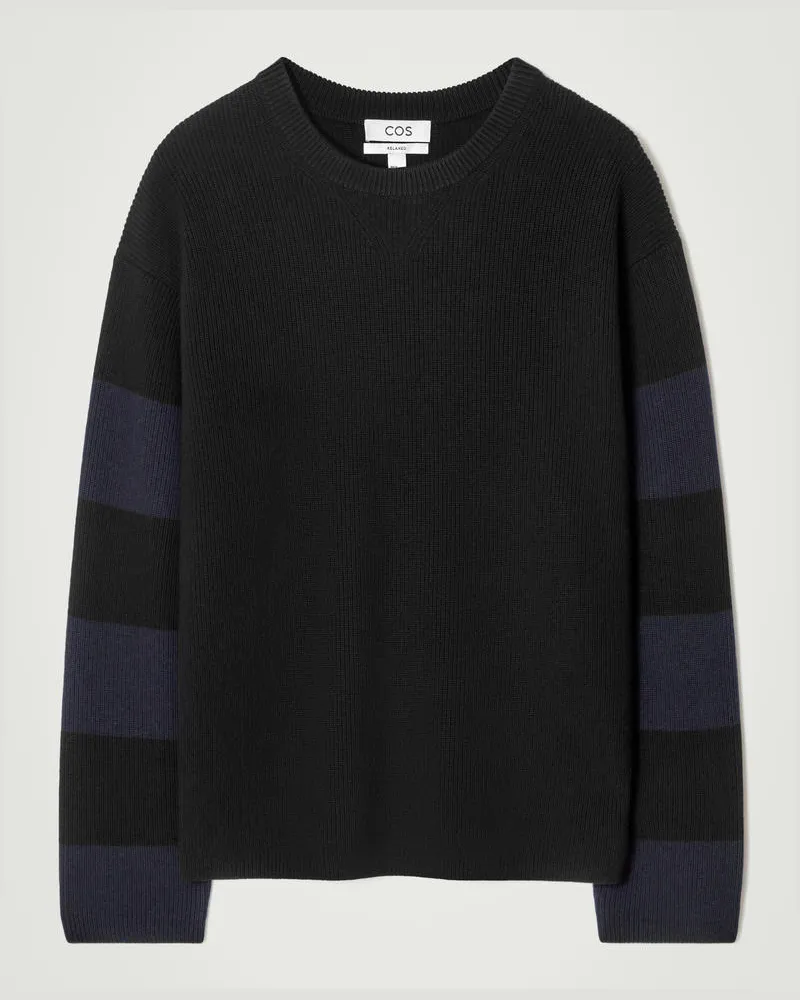 COS Gestreifter Pullover Aus Merinowolle Schwarz