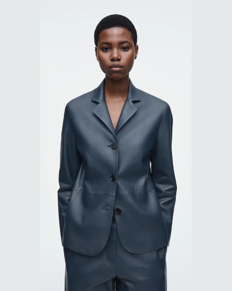COS Einreihiger Blazer Aus Leder Blau