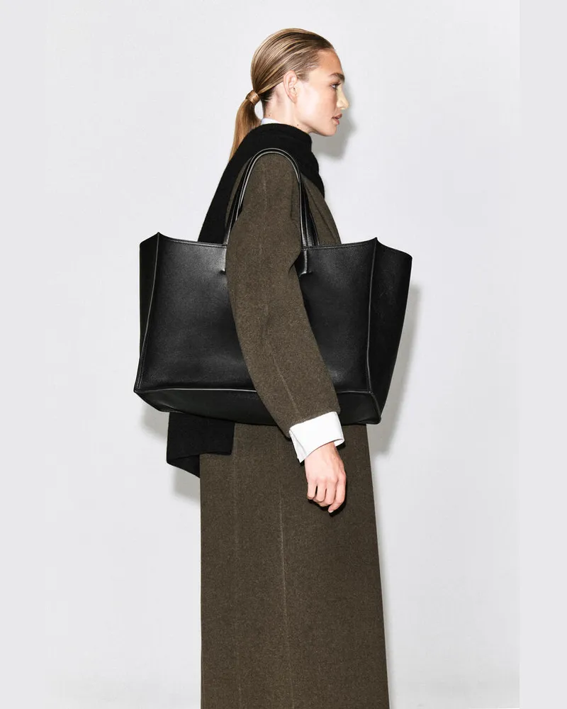 COS Journée Oversized Tote Bag - Leder Schwarz
