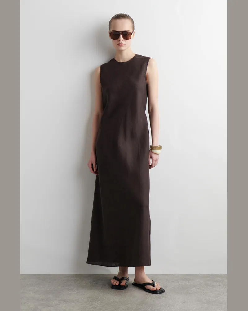 COS Schräg Geschnittenes Midikleid Aus Leinen-Mix Braun