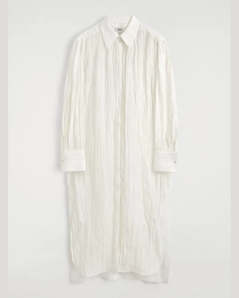 COS Crinkled-Silk Midi Shirt Dress Weiß