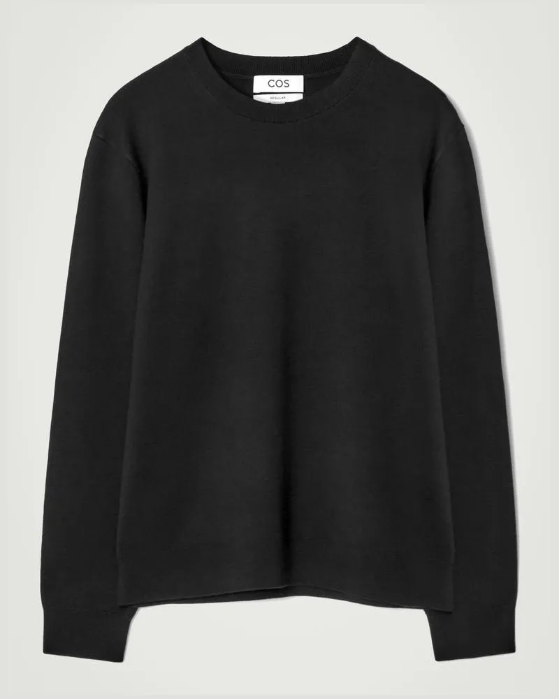 COS Pullover Aus Merinowolle Mit Lederpartie Schwarz