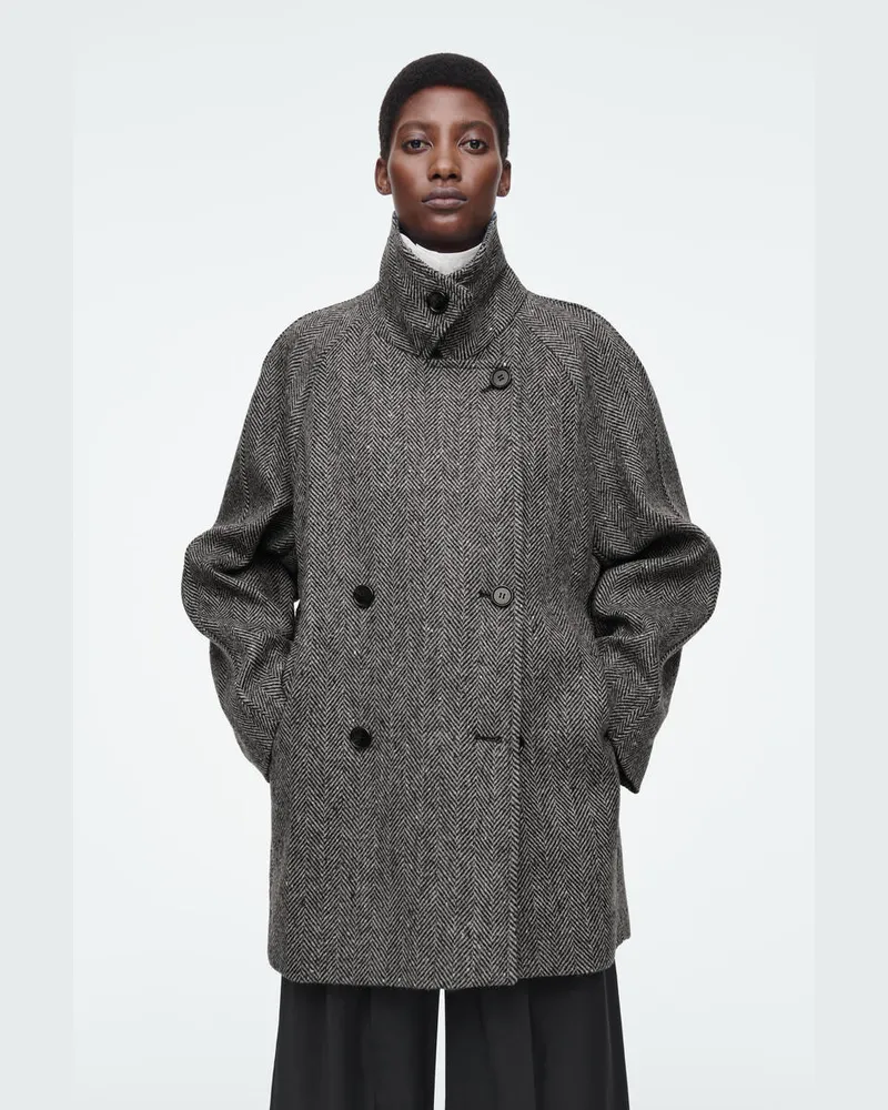 COS Doppelreihige Oversized-Cabanjacke Aus Wolle Grau