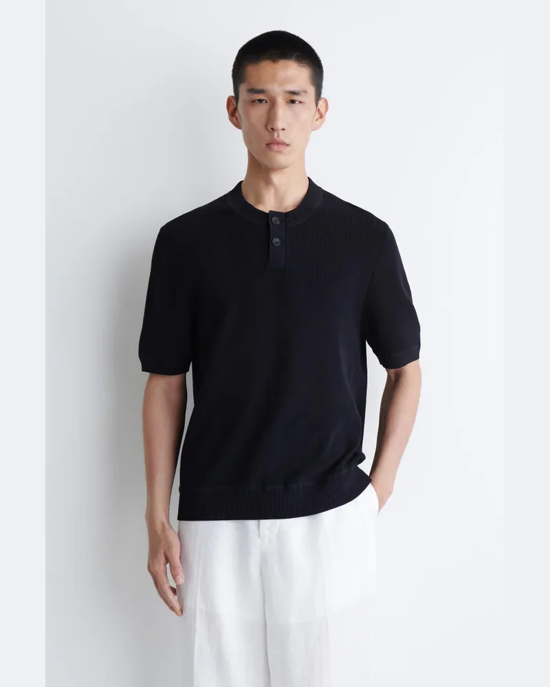 COS Gestricktes Henley-T-Shirt Aus Baumwolle Blau