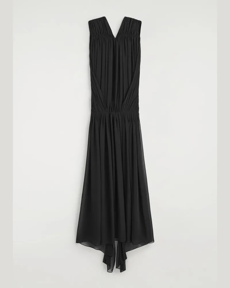 COS Drapiertes Maxikleid Aus Chiffon Mit Raffungen Schwarz